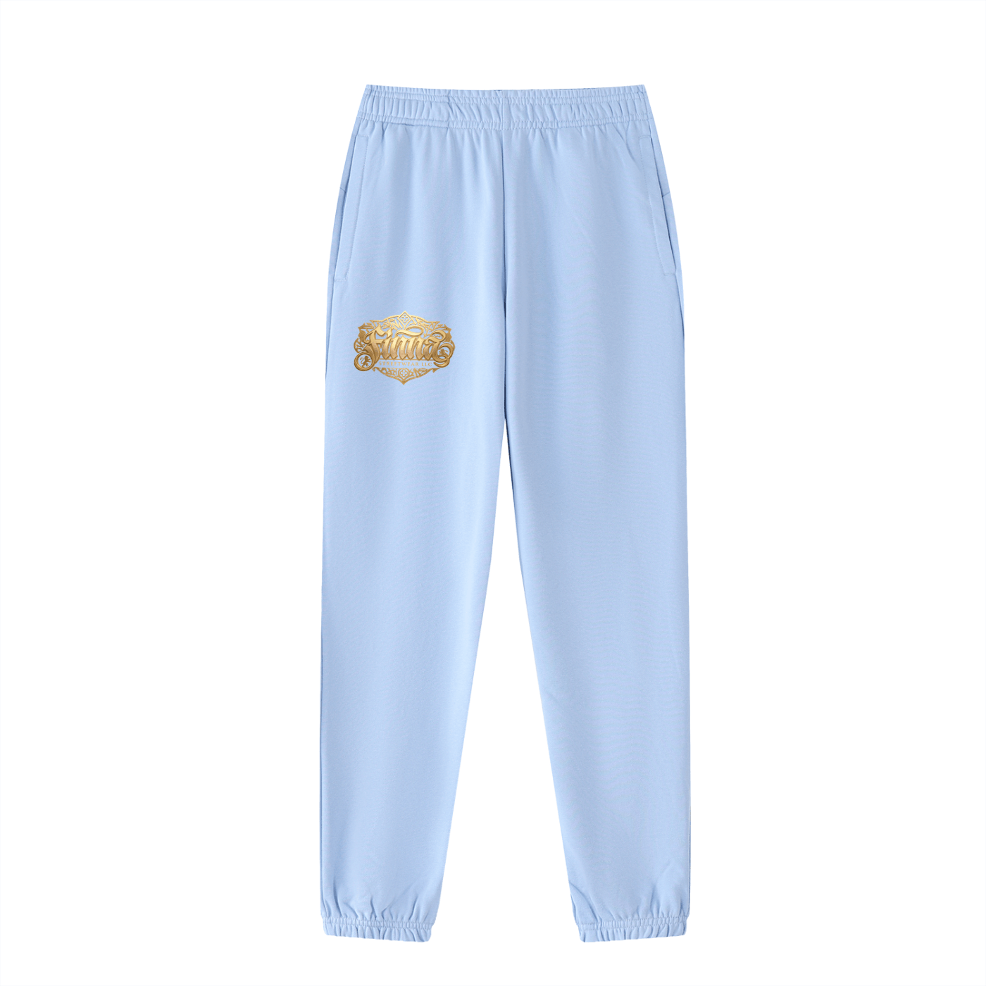 GoldFiore Essential Jogged Sweatpants in light blue featuring a stylish gold logo
