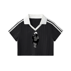 Homegirl: Contrast Collar Striped Cropped Jersey - Finna Street Wear bay area streetwear