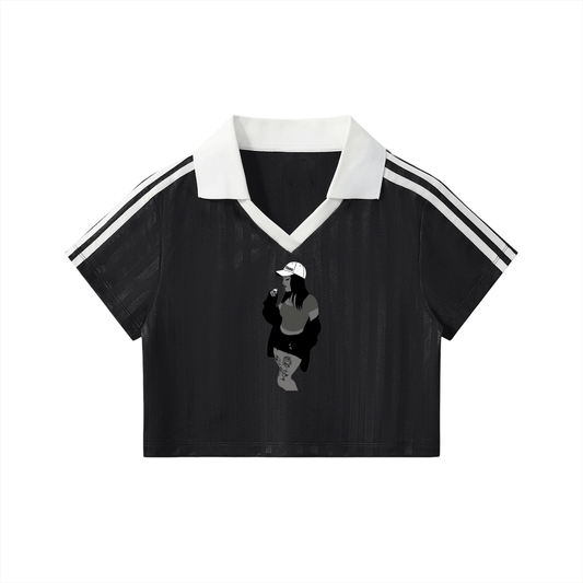 Homegirl: Contrast Collar Striped Cropped Jersey - Finna Street Wear bay area streetwear