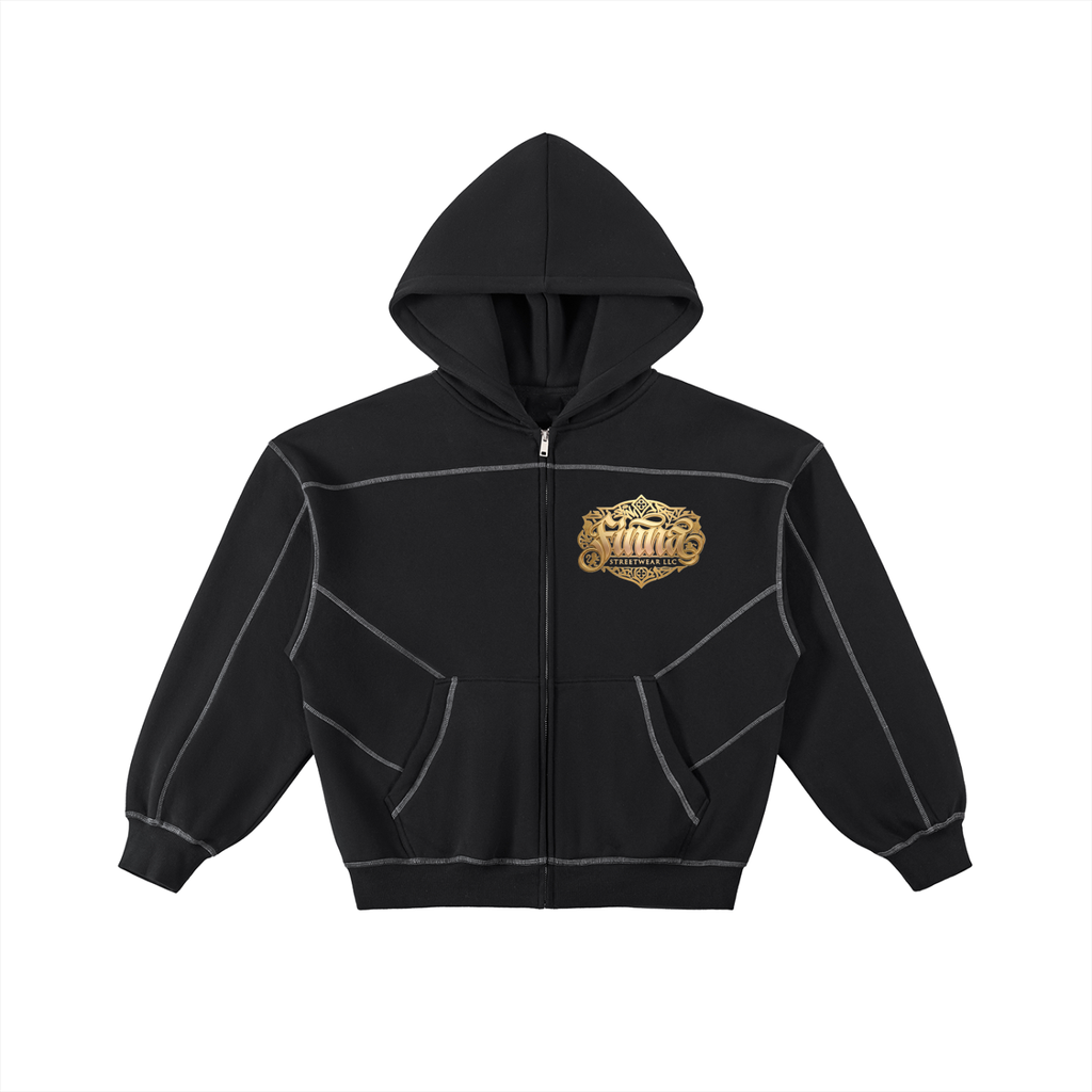 Cosimofiore: Contrast-Stitched Boxy Fleece Zip Hoodie