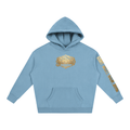 Goldonkey Oversize Fleeced Hoodie in light blue with gold graphic design on front and sleeve.