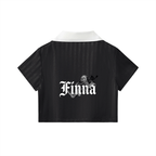 Homegirl: Contrast Collar Striped Cropped Jersey - Finna Street Wear bay area streetwear