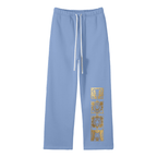Goldonkey Unisex Solid Color Fleece Straight Leg Pants in light blue with gold design accents on the side.