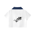 Homegirl: Contrast Collar Striped Cropped Jersey - Finna Street Wear bay area streetwear