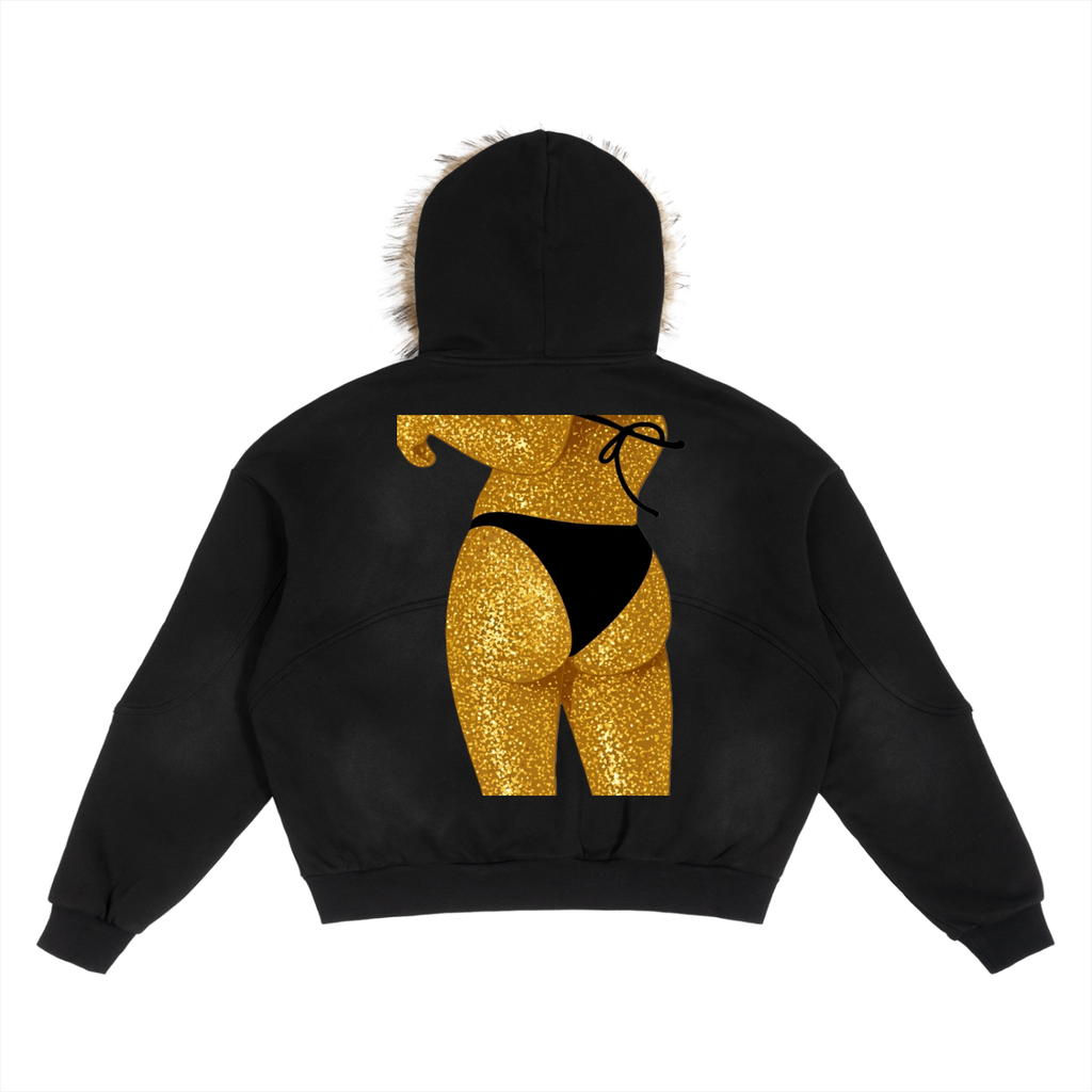 Golden Hind: Sun Fade Boxy Detachable Fur Hoodie - Finna Street Wear bay area streetwear