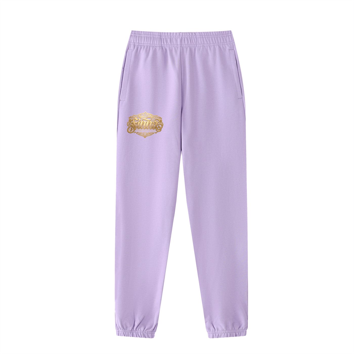 GoldFiore Essential Jogged Sweatpants in lavender with gold logo, designed for comfort and style for everyday wear.