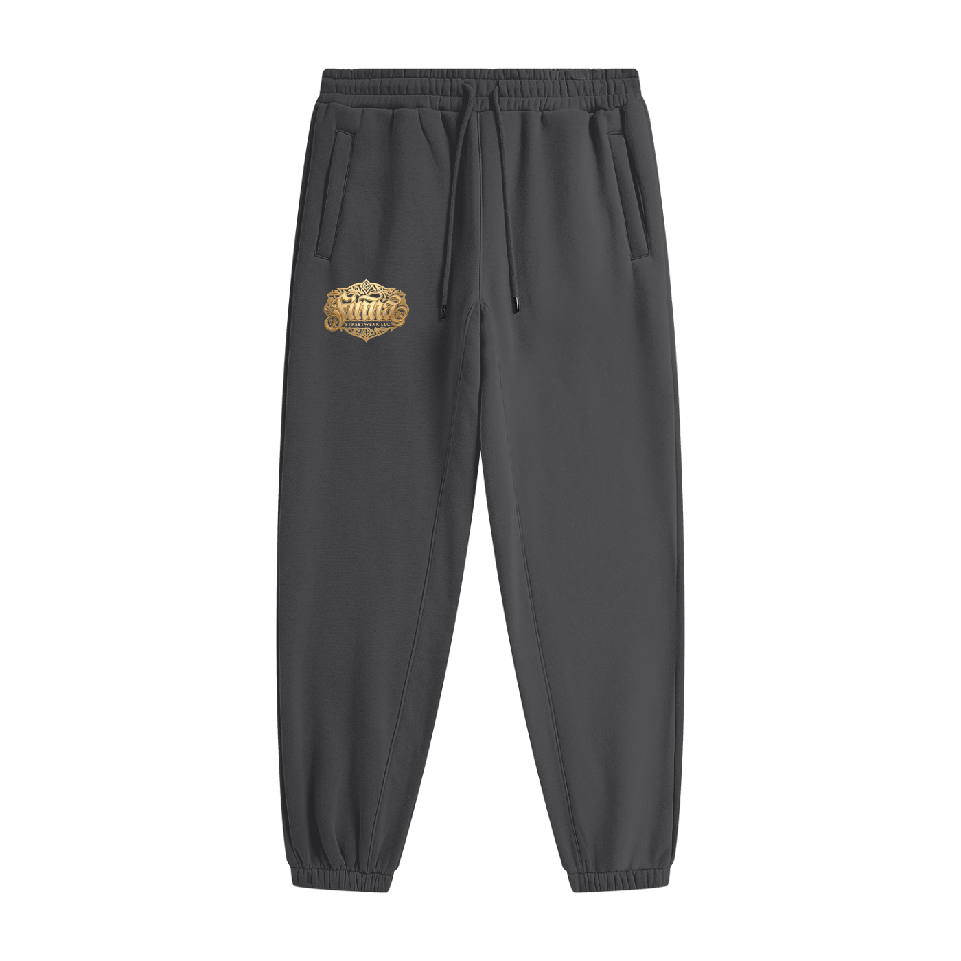 Goldfiore Unisex Heavyweight Fleece Joggers in dark gray with a stylish golden logo.