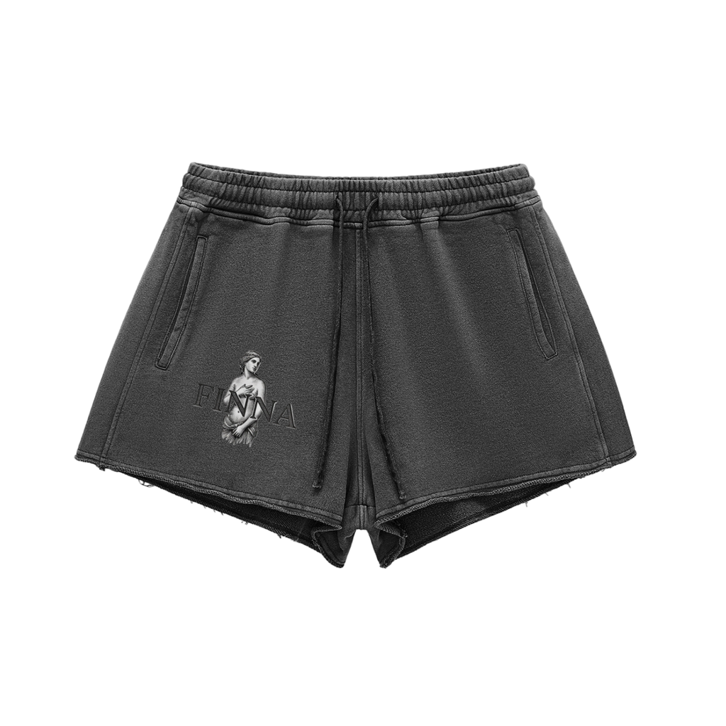 Snow Washed Raw Edge Drawstring Shorts - Finna Street Wear bay area streetwear