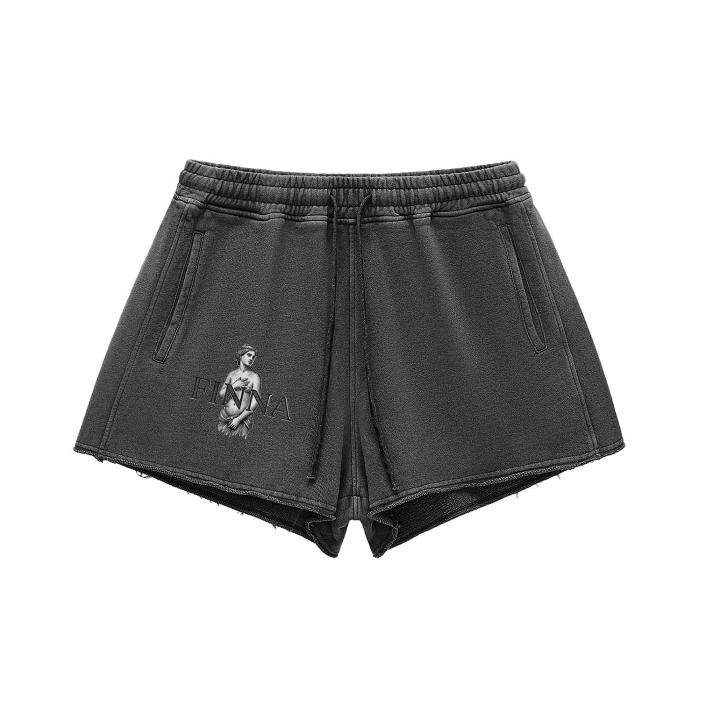 Snow Washed Raw Edge Drawstring Shorts - Finna Street Wear bay area streetwear