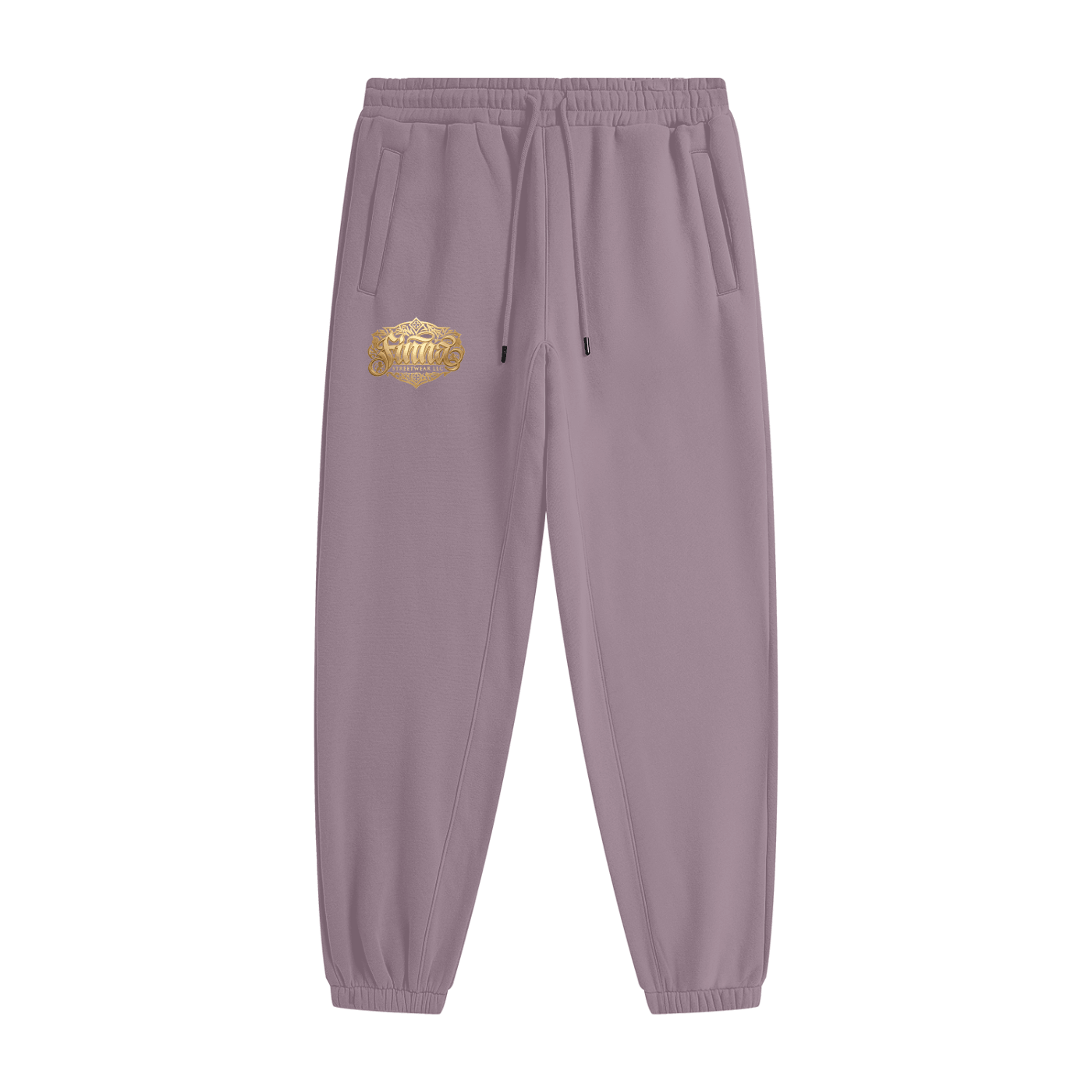 Goldfiore Unisex Heavyweight Fleece Joggers in lavender with gold logo detailing, perfect for comfort and style.