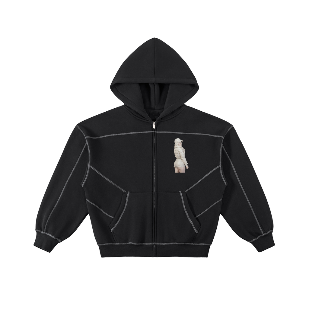Stonecold: Contrast-Stitched Boxy Fleece Zip Hoodie - Finna Street Wear bay area streetwear