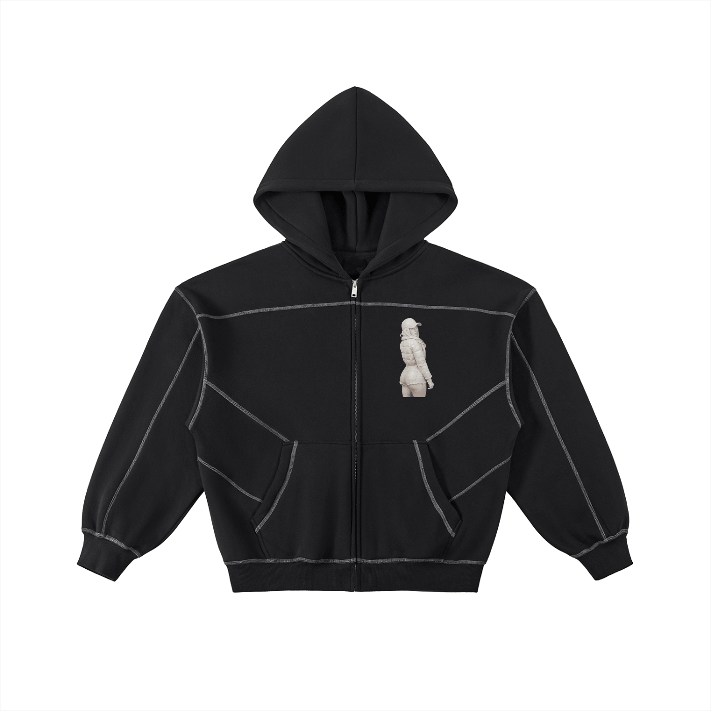 Stonecold: Contrast-Stitched Boxy Fleece Zip Hoodie - Finna Street Wear bay area streetwear