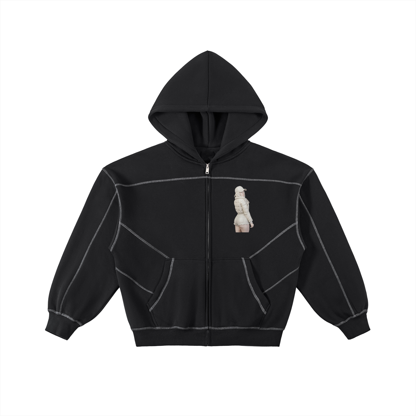 Stonecold: Contrast-Stitched Boxy Fleece Zip Hoodie - Finna Street Wear bay area streetwear