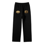 Goldonkey Unisex Solid Color Fleece Straight Leg Pants in black with gold logos on the front.