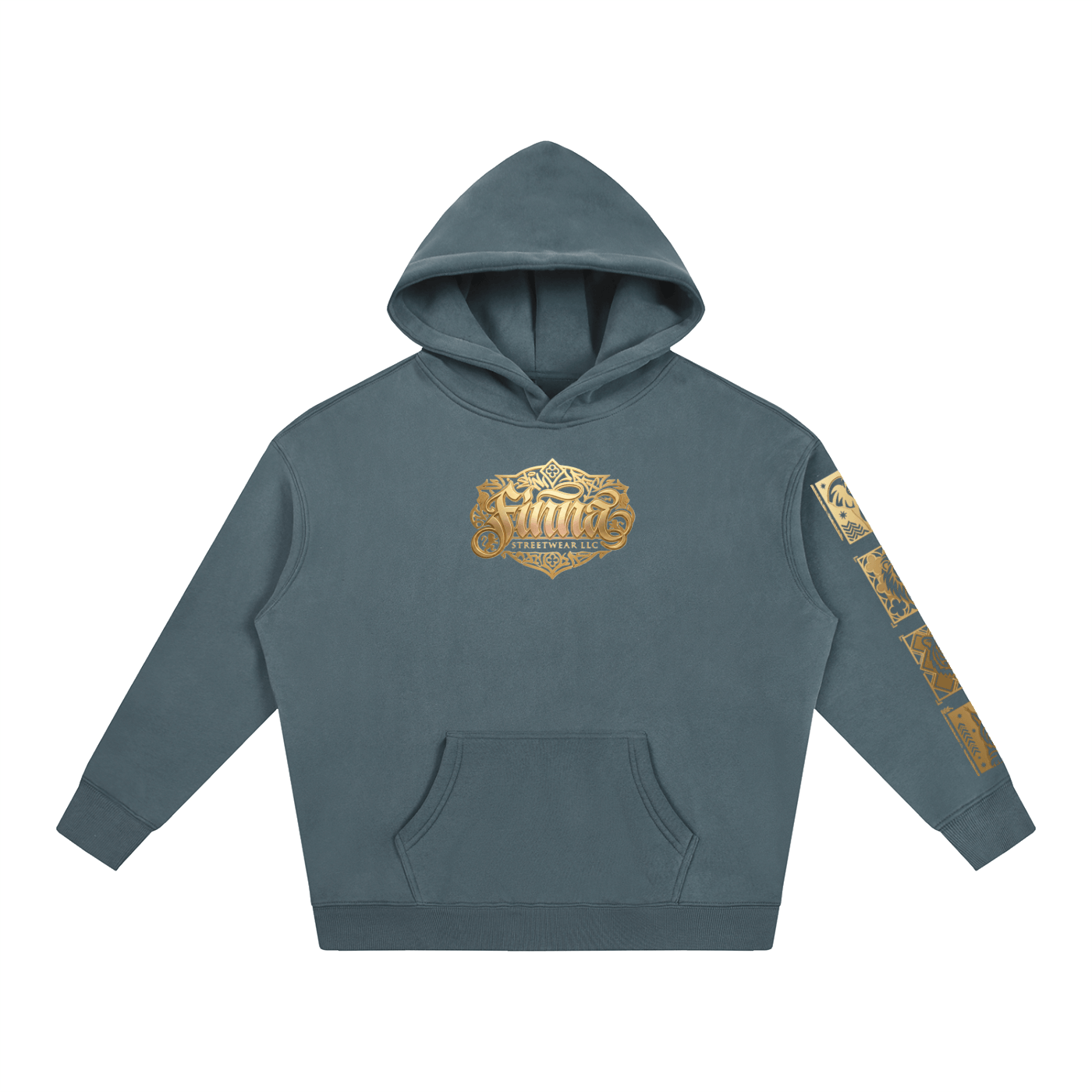 Goldonkey Oversize Fleeced Hoodie in green with gold graphics and a cozy hood, perfect for casual wear.