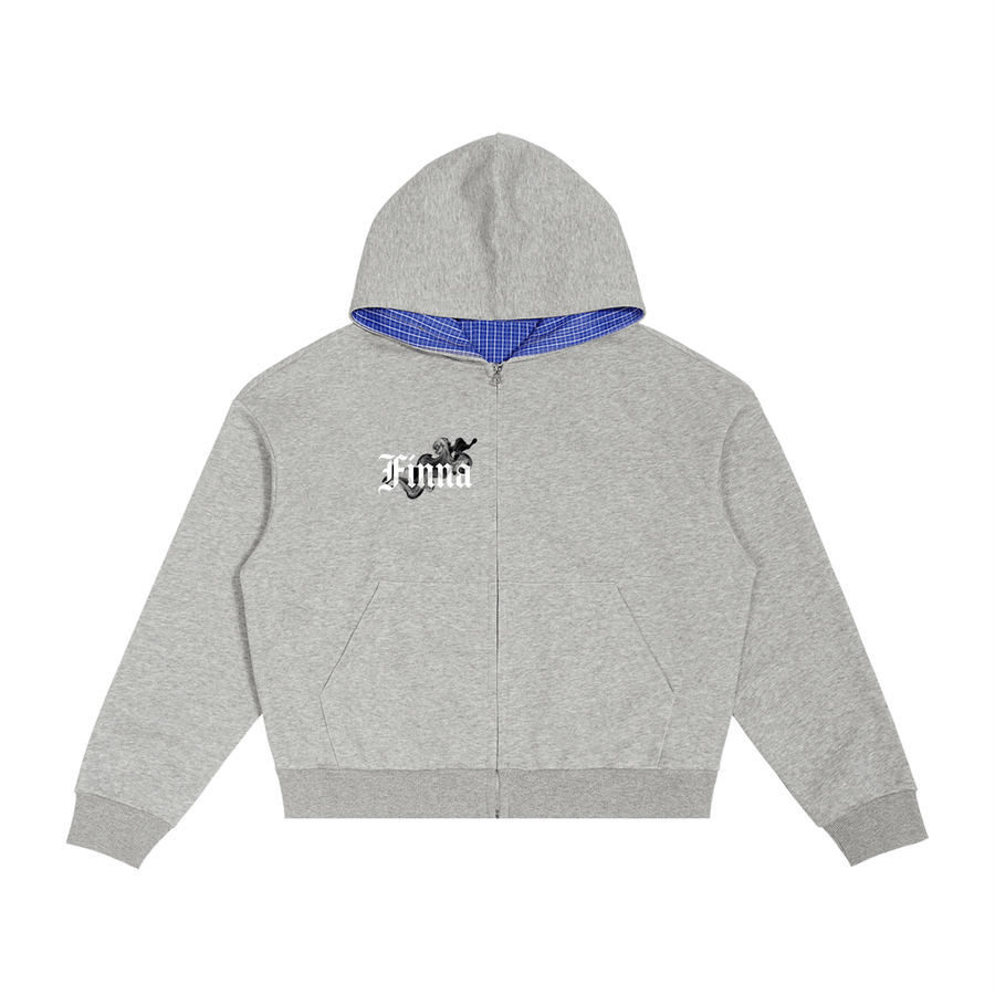Coldstone: Contrast Plaid Boxy Zip Hoodie