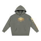 Goldonkey Oversize Fleeced Hoodie in olive green with gold graphics on front and sleeve