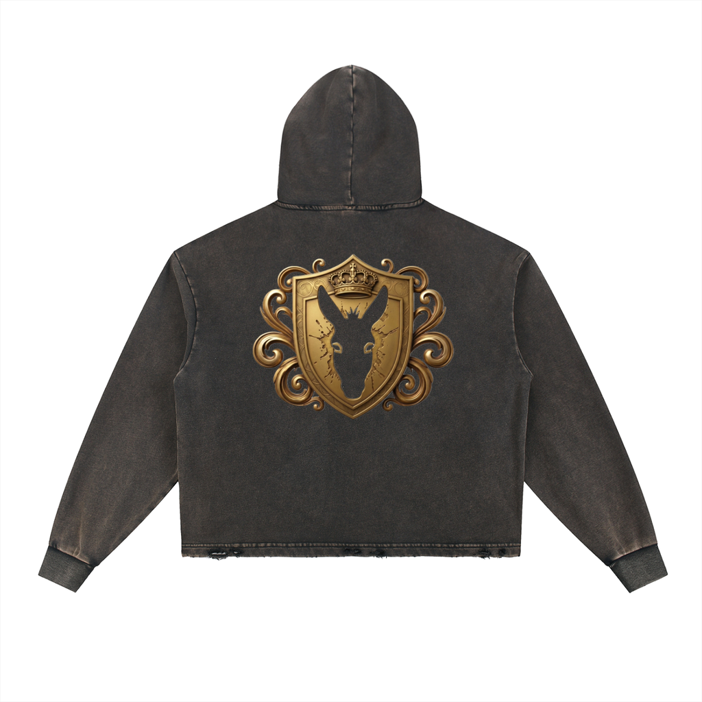 Vintage Washed Frayed-Hem Hoodie