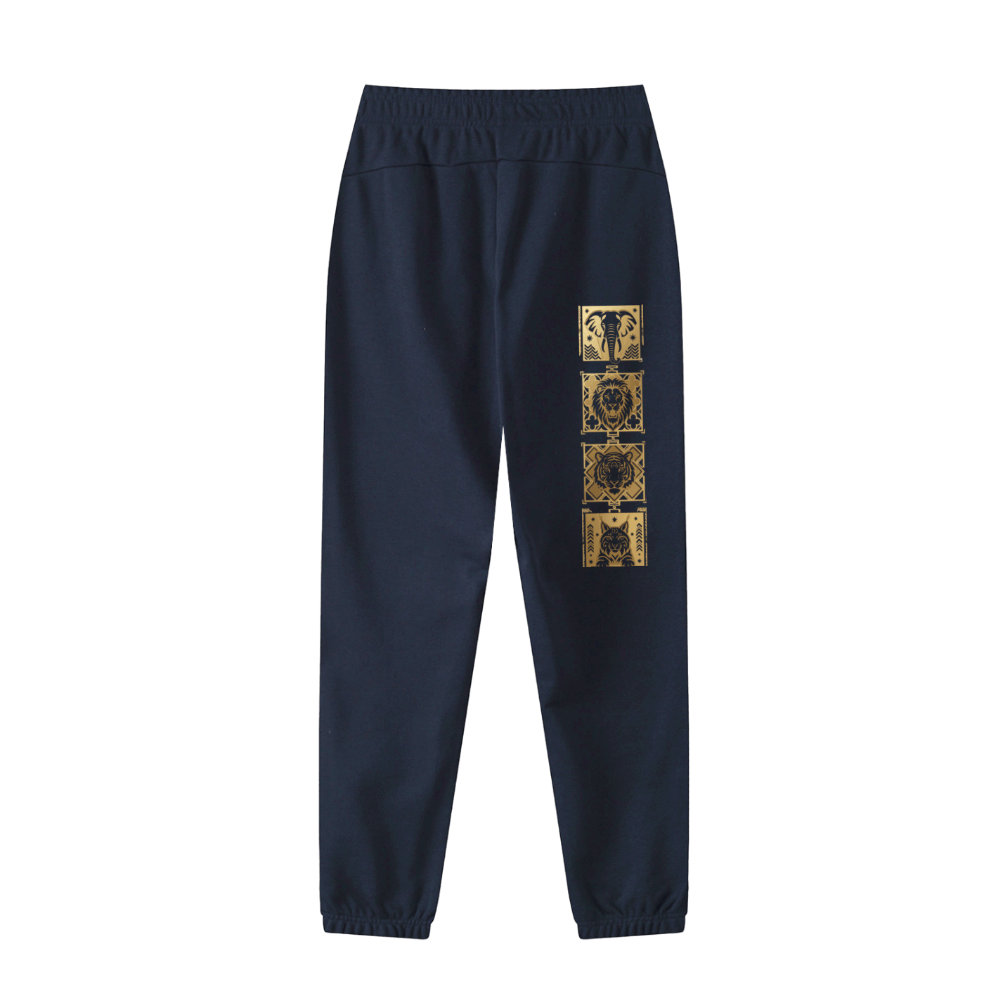GoldFiore Essential Jogged Sweatpants in dark blue featuring a stylish gold graphic design.