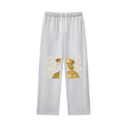 Cosimofiore Contrast-Stitched Fleece Sweatpants featuring artistic gold print on the sides.