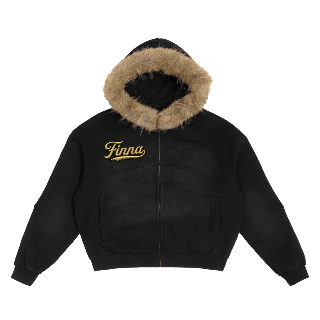 Sunning: Sun Fade Boxy Detachable Fur Hoodie - Finna Street Wear bay area streetwear