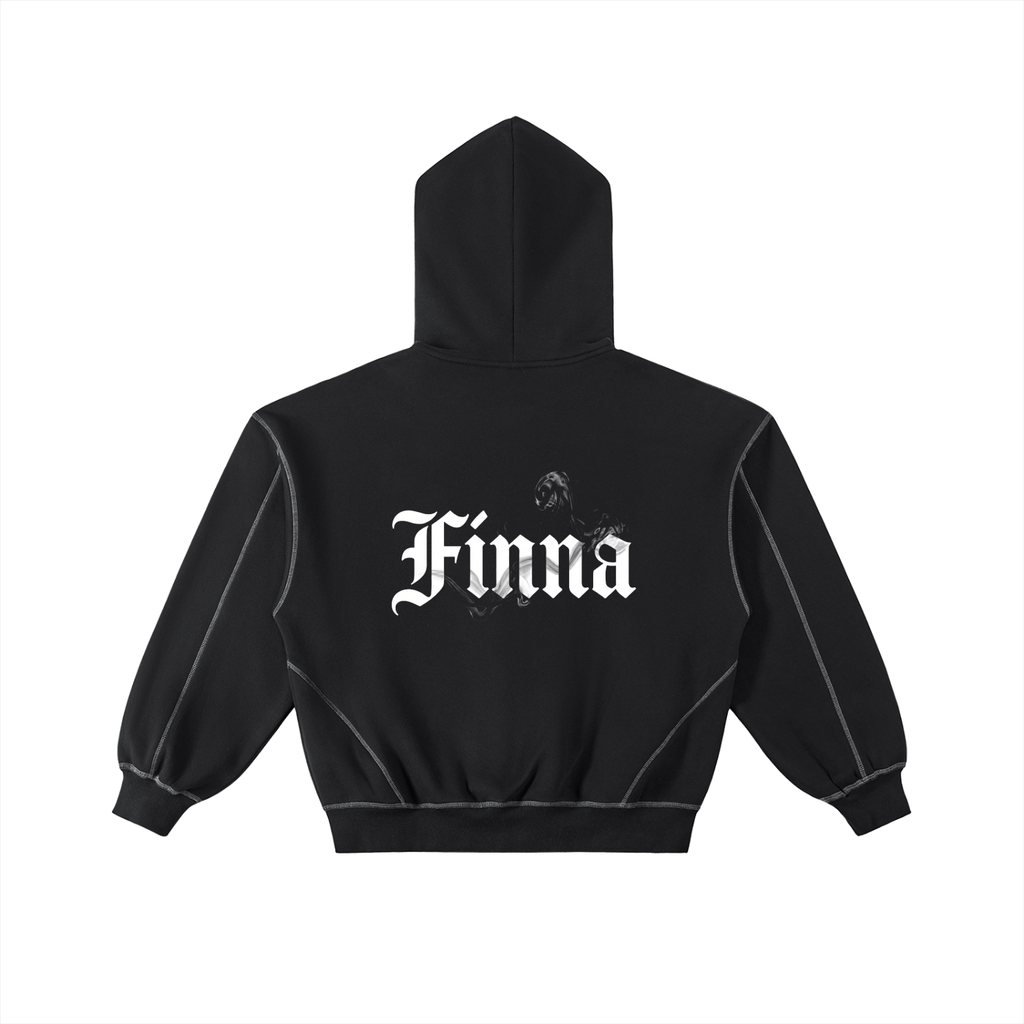 Stonecold: Contrast-Stitched Boxy Fleece Zip Hoodie - Finna Street Wear bay area streetwear