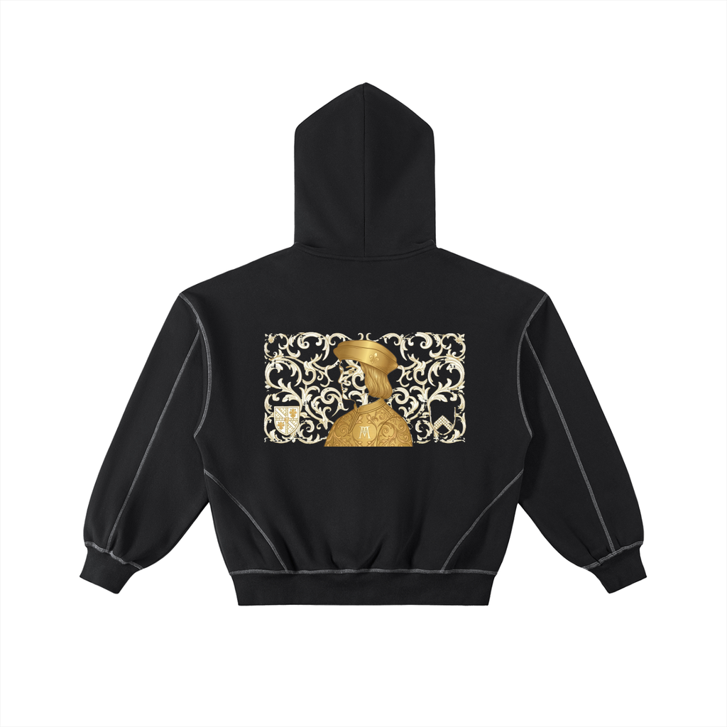 Cosimofiore: Contrast-Stitched Boxy Fleece Zip Hoodie