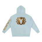 Back view of Goldonkey Oversize Fleeced Hoodie featuring a decorative shield design.