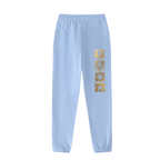 GoldFiore Essential Jogged Sweatpants in light blue with gold graphic detailing on the side.