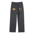 Goldonkey Unisex Solid Color Fleece Straight Leg Pants in dark gray with decorative logos