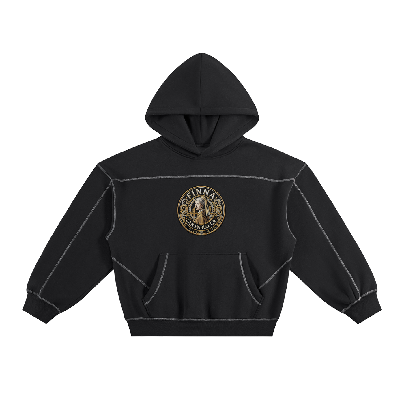 Goldpen: Contrast-Stitched Boxy Fleece Hoodie