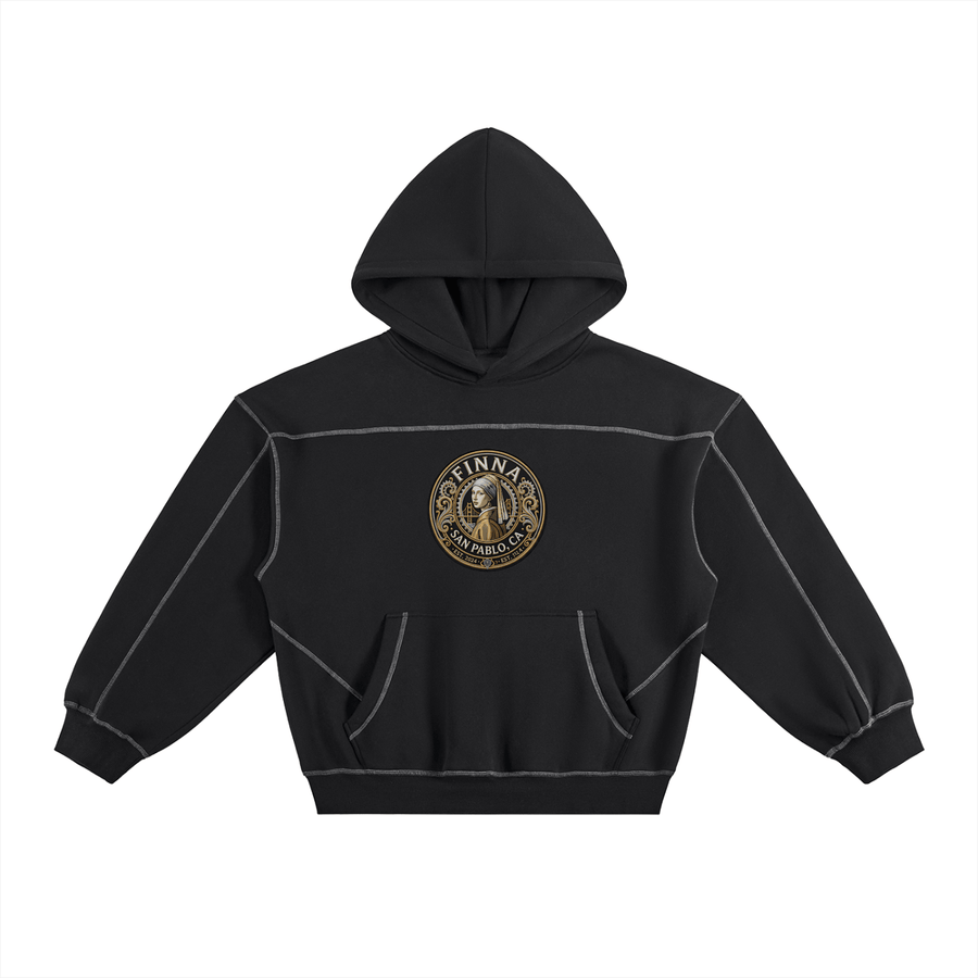 Goldpen Contrast-Stitched Boxy Fleece Hoodie - Black