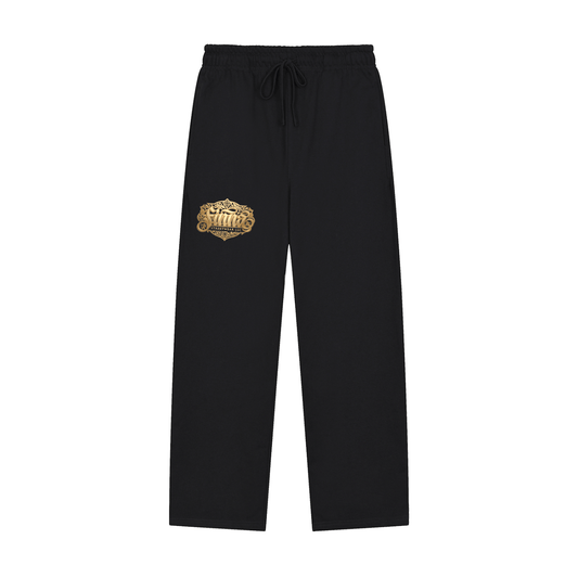 Goldfiore Solid Color Straight-Leg Sweatpants in black with gold logo detail.