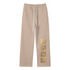 Goldonkey Unisex Solid Color Fleece Straight Leg Pants in beige with gold graphic design on the side.