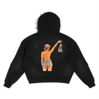 Sunning: Sun Fade Boxy Detachable Fur Hoodie - Finna Street Wear bay area streetwear