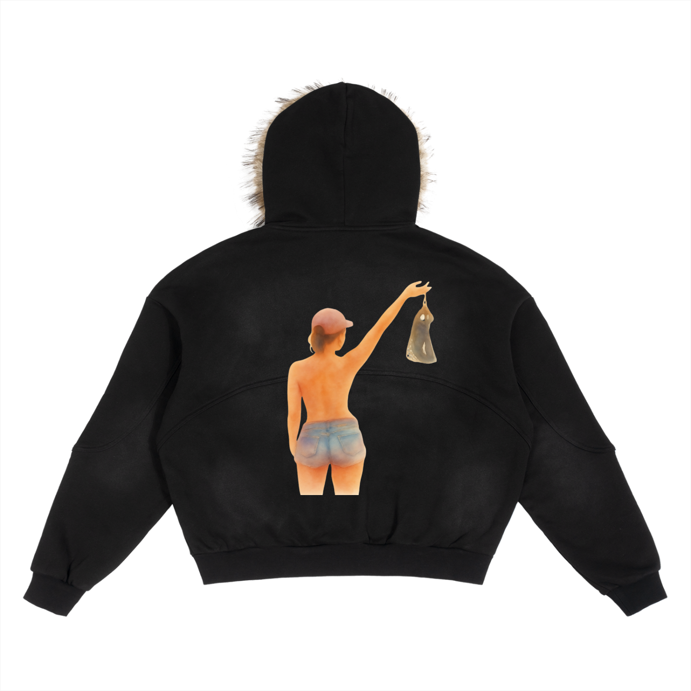 Sunning: Sun Fade Boxy Detachable Fur Hoodie - Finna Street Wear bay area streetwear