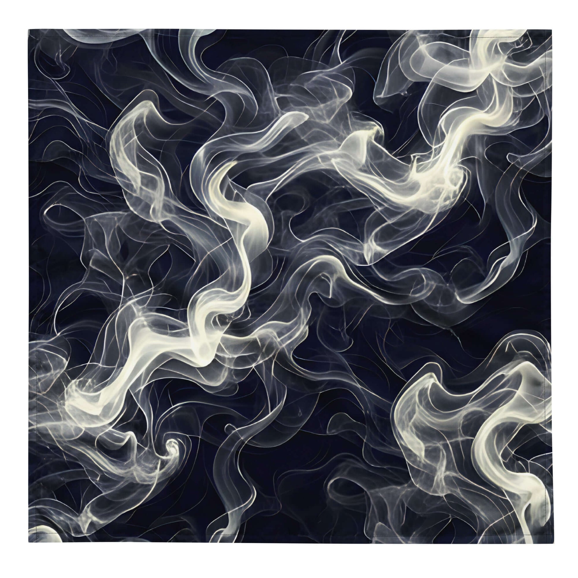 Smokey All-Over Print Bandana for Stylish Streetwear featuring abstract swirls of smoke on a dark background.