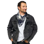 Smokey All-Over Print Bandana for Stylish Streetwear worn casually by a man in a denim jacket.