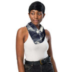 Smokey All-Over Print Bandana for Stylish Streetwear worn as a neck accessory by a woman.