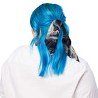 Smokey All-Over Print Bandana for Stylish Streetwear tied in blue-haired woman's ponytail.