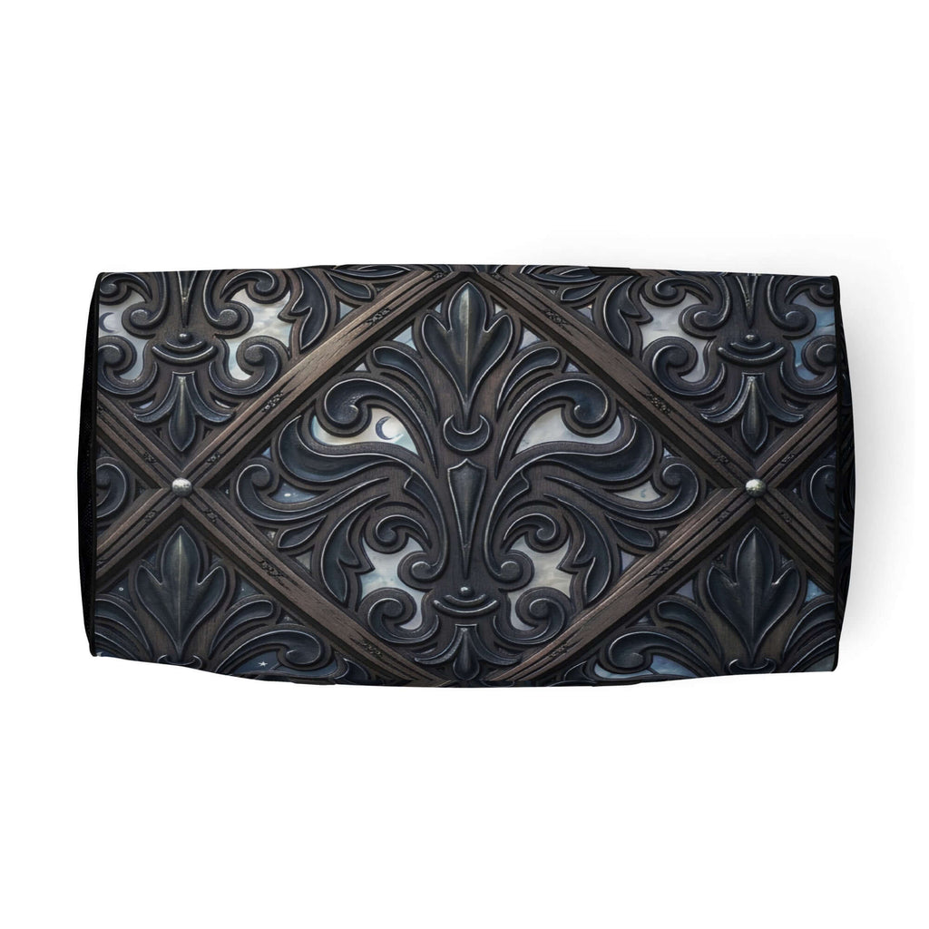 Art Deco Filigreee Duffle bag for men with intricate black and silver filigree design