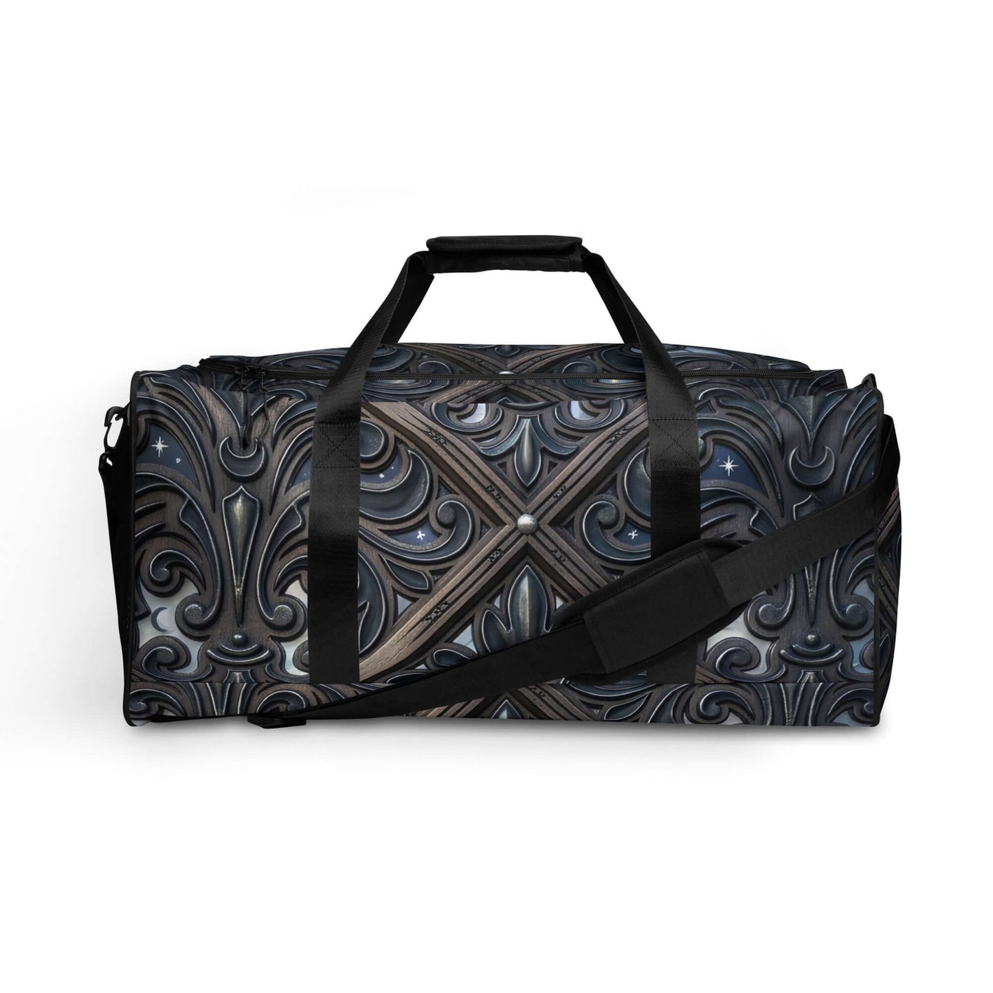 Art Deco Filigreee Duffle bag for men featuring an intricate design, perfect for travel and gym.