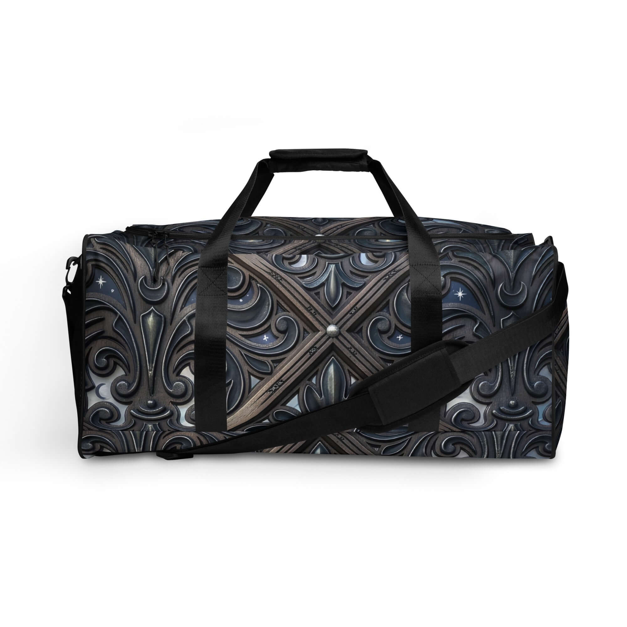 Art Deco Filigreee Duffle bag for men featuring an intricate design, perfect for travel and gym.