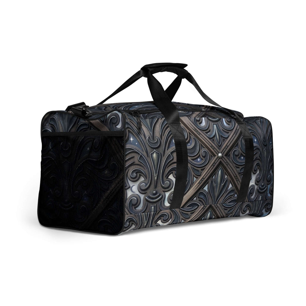 Art Deco Filigreee Duffle bag for men showcasing intricate design and spacious organization features.