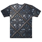 Art Deco cotton t-shirt featuring intricate filigree design on a stylish back view.