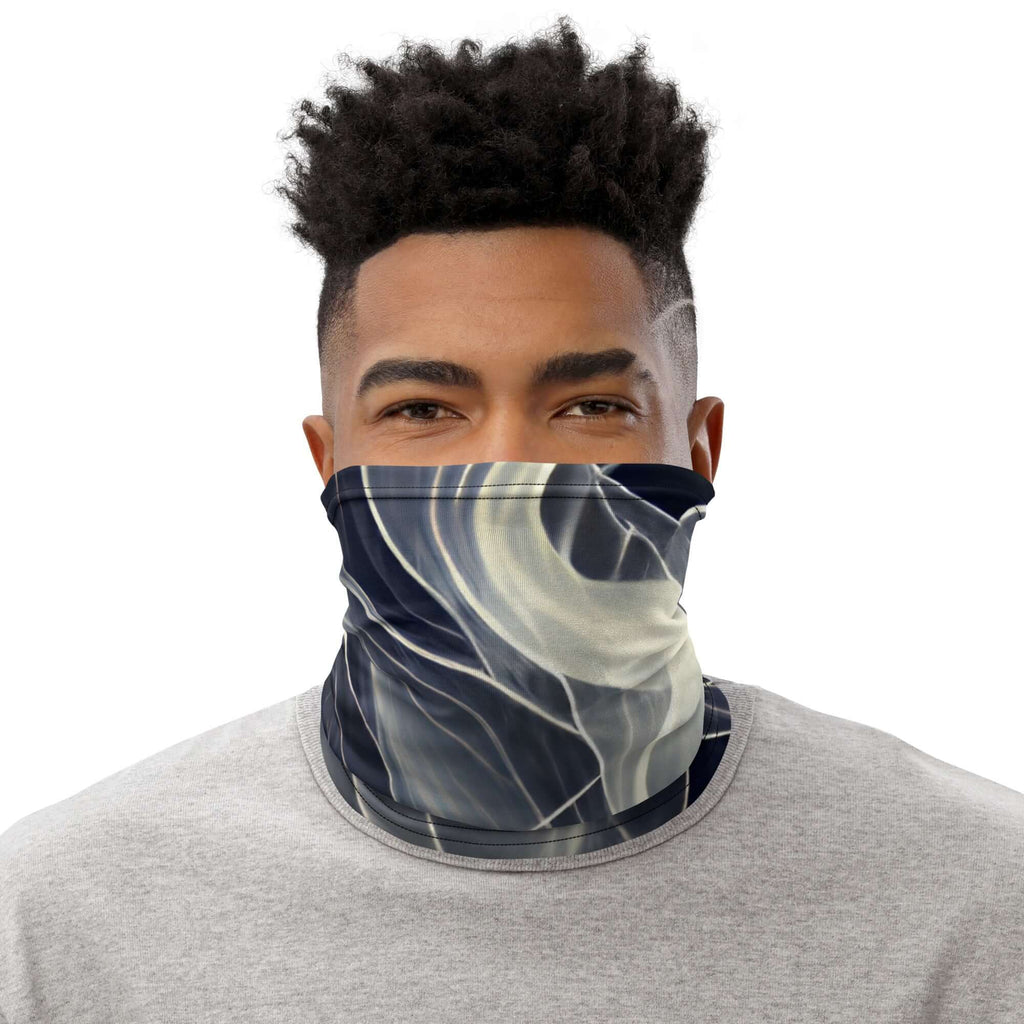 Smoke pattern gaiter worn by a man, showcasing versatility as a face covering and neck warmer.