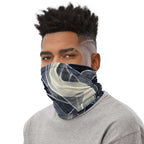 Smoke pattern gaiter worn by a person, showcasing its design and versatility as a face covering and neck warmer.