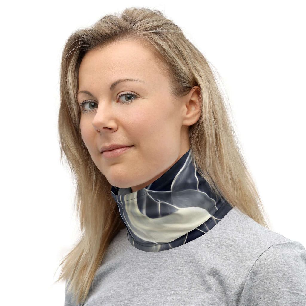 Woman wearing a smoke pattern gaiter, showcasing style and comfort for outdoor activities.