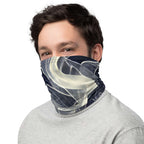 Man wearing a Smoke pattern gaiter for face covering and neck warmth, showcasing versatile outdoor accessory.