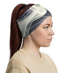 Woman wearing a Smoke pattern gaiter as a headband, showcasing comfort and style.